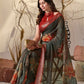 Rajwada Olive green Linen Cotton Printed Saree For Women