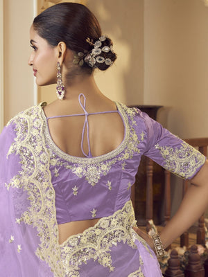 Rajwada Lavender Organza Embellished Elegant Saree For Women