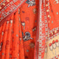 Rajwada Orange Cotton Linen Solid Printed Saree For Women