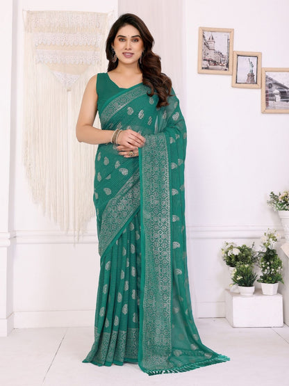 Rajwada Teal Green Georgette Printed Saree For Women