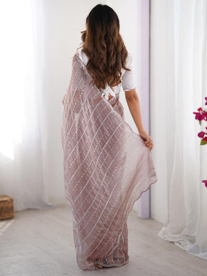 Rajwada Mauve Chiffon Embellished Solid Saree For Women