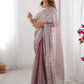 Rajwada Mauve Chiffon Embellished Solid Saree For Women