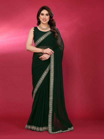 Rajwada Green Georgette Embellished Saree For Women