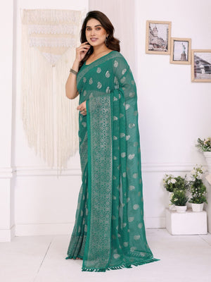 Rajwada Teal Green Georgette Printed Saree For Women