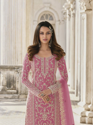 Rajwada Pink Silk Blend Embroidered Semi Stitched Kurta Set For Women