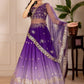 Rajwada Blue Ombre Silk Blend Embroidered Semi-Stitched lehenga For Women