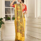 Rajwada Yellow Cotton Linen Solid Printed Saree For Women