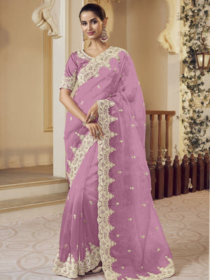 Rajwada Purple Organza Embellished Elegant Saree For Women