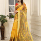 Rajwada Yellow Cotton Linen Solid Printed Saree For Women