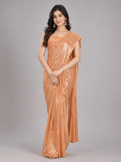 Orange Georgette Embellished Saree