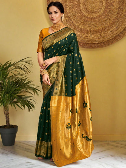 Rajwada Dark Green Silk Blend Woven Pithani Saree For Women