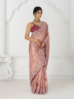Rajwada Peach Viscose Silk Embellished Saree For Women