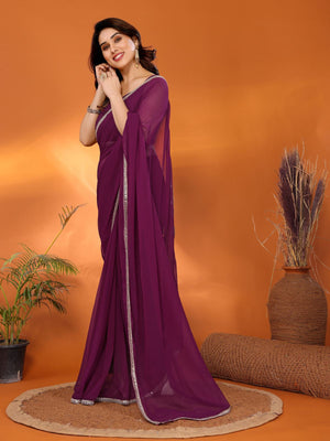 Rajwada Purple Georgette Printed Saree For Women