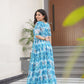 Rajwada Sky Blue Georgette Printed Stitched Gown For Women