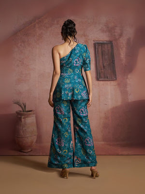 Rajwada Blue Cotton Blend Printed Co-ord Set For Women