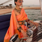 Rajwada Peach Satin Woven Saree With Unstitched Blouse for Women