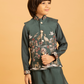 Rajwada Green Viscose Silk Embroidered Stitched Kurta Set For Kids