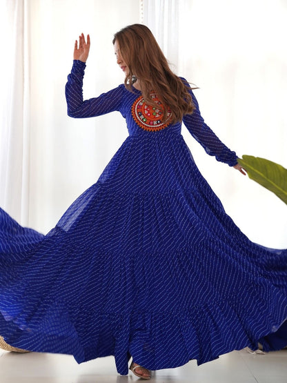 Rajwada Blue Georgette Embroidered Stitched Gown For Women