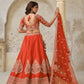 Rajwada Orange Silk Blend Embroidered Semi-Stitched Lehenga For Women
