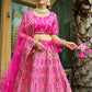 Rajwada Pink Silk Blend Embroidered Semi-Stitched Lehenga For Women
