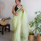 Rajwada Light Green Organza Lace Work Saree With Unstitched Blouse For Women