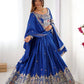 Rajwada Royal Blue Silk Blend Embroidered Semi-Stitched lehenga For Women