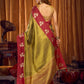 Rajwada Olive Green And Maroon Silk Blend Solid Saree For Women