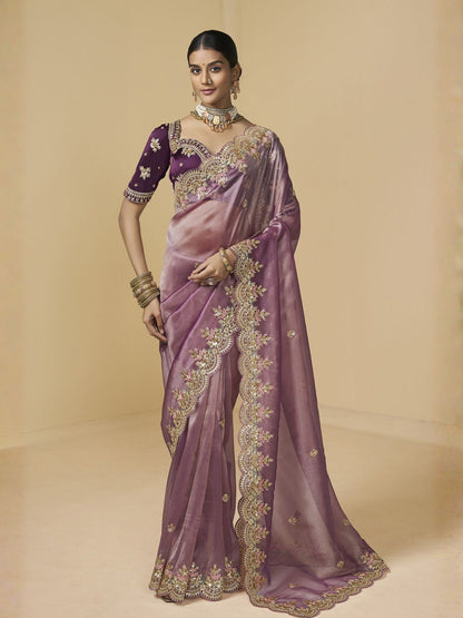 Rajwada Mauve Tissue Embellished Saree For Women