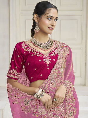 Rajwada Light Pink Satin Embroidered Saree For Women