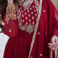 Rajwada Maroon Georgette Embroidered Stitched Gown With Dupatta For Women