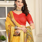 Rajwada Yellow Cotton Linen Solid Printed Saree For Women