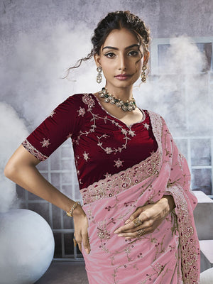 Rajwada Pink Georgette Embellished Elegant Saree For Women