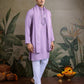 Rajwada Lavender Viscose Rayon Embellished Stitched Kurta For Men
