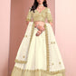 Rajwada Cream Art Silk Embellished Semi-Stitched lehenga For Women