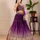 Rajwada Purple Ombre Silk Blend Embroidered Semi-Stitched lehenga For Women