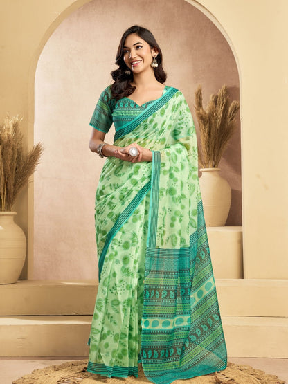 Rajwada Light Green Cotton Linen Zari Work Saree For Women