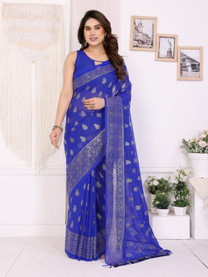 Rajwada Blue Georgette Printed Saree For Women
