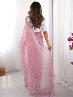 Rajwada Pink Chiffon Embellished Solid Saree For Women