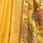 Rajwada Yellow Cotton Linen Solid Printed Saree For Women