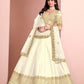 Rajwada Cream Art Silk Embellished Semi-Stitched lehenga For Women