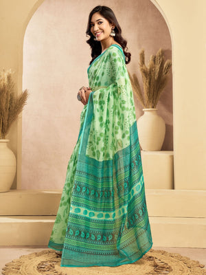 Rajwada Light Green Cotton Linen Zari Work Saree For Women