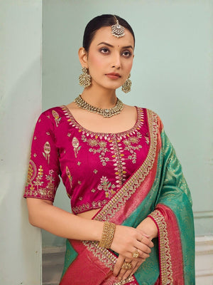 Rajwada Green Satin Embroidered Saree For Women