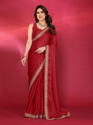 Rajwada Red Georgette Embellished Saree For Women