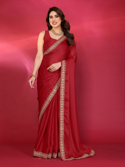 Rajwada Red Georgette Embellished Saree For Women