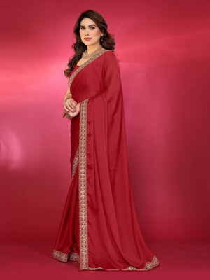Rajwada Red Georgette Embellished Saree For Women