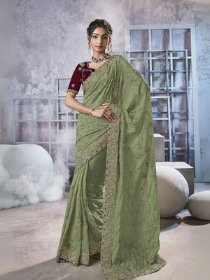 Rajwada Green Georgette Embellished Elegant Saree For Women