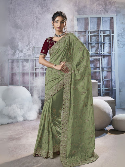 Rajwada Green Georgette Embellished Elegant Saree For Women