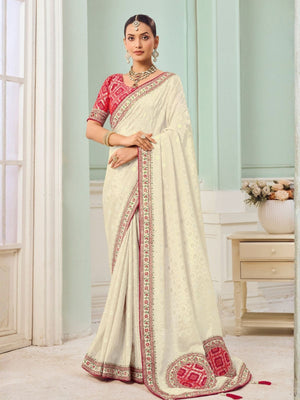 Rajwada Off White Viscose Embroidered Saree For Women