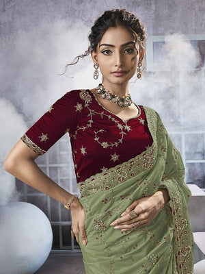 Rajwada Green Georgette Embellished Elegant Saree For Women