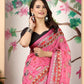 Rajwada Pink Cotton Linen Solid Printed Saree For Women